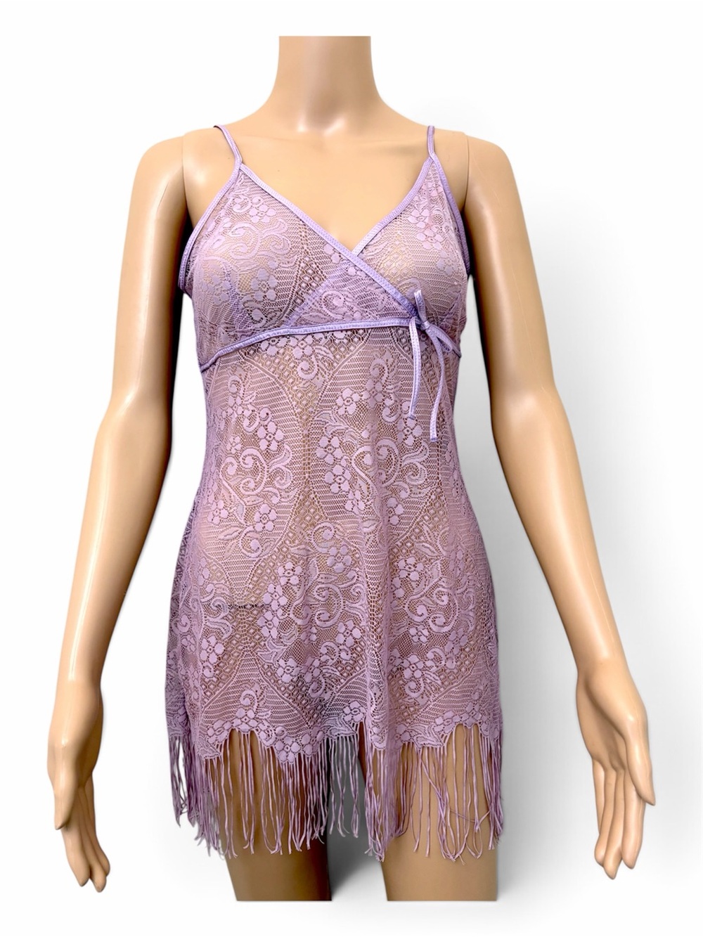 Vintage Valerie Stevens sheer purple lace chemise babydoll sleepwear dress.